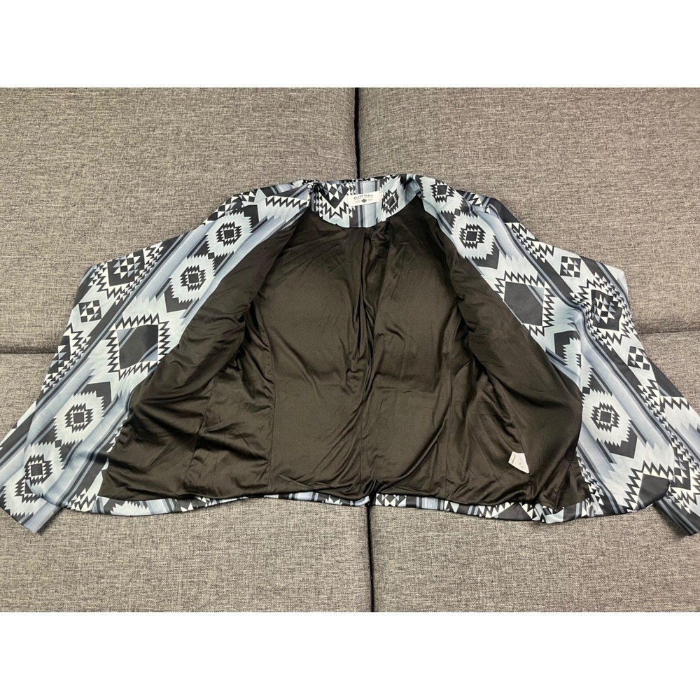 Crazy Train Womens Blue Grey Geometric Southwestern Open Front Blazer Large - Picture 4 of 10